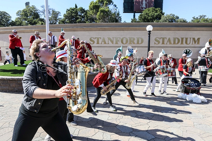 20180831SanDiegoatStanford-04.JPG - Stanford band performs prior to an NCAA football game between the Stanford Cardinal and the San Diego State Aztecs in Stanford, Calif. on Friday, Aug. 31, 2018. 